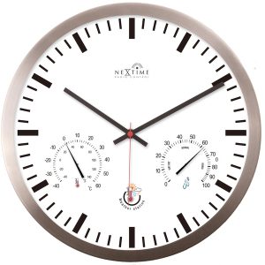 NeXtime NE-90513WI Wandklok + Weerstation 25cm Wit RC Aluminium
