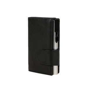 Juscha JU-962201 Pasjeshouder Clicksafe RFID Nappaleer ZW/ZI 8 Pasjes Met Opbergvak Voor Muntgeld