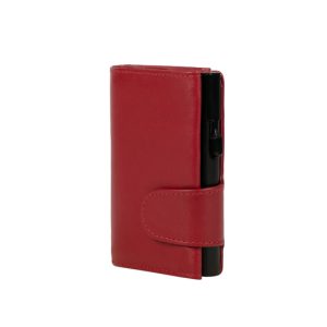 Juscha JU-961203 Pasjeshouder Clicksafe RFID Nappaleer RO/ZW 8 Pasjes Met Opbergvak Voor Muntgeld