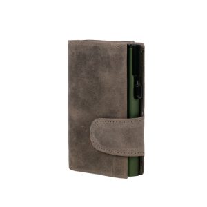 Juscha JU-964306 Pasjeshouder Clicksafe RFID Jachtleer Gri/gro 8 Pasjes Met Opbergvak Voor Muntgeld