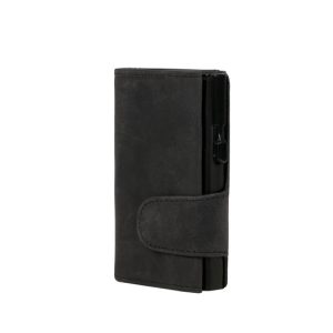 Juscha JU-961301 Pasjeshouder Clicksafe RFID Jachtleer ZW/ZW 8 Pasjes Met Opbergvak Voor Muntgeld