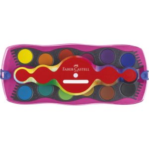 Faber Castell FC-125002 Connector Waterverfdoos 12 Kleuren + 1 Tube Regenboog Glitter en Unicorn Stickers