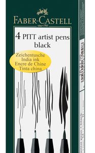 Faber Castell FC-167100 Tekenstift Faber-Castell Pitt Artist Pen 4-delig Etui Zwart