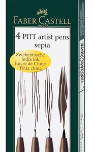 Faber Castell FC-167101 Tekenstift Faber-Castell Pitt Artist Pen 4-delig Etui Donker Sepia