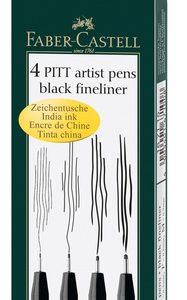 Faber Castell FC-167115 Tekenstift Faber-Castell Pitt Artist Pen Etui 4 Stuks Zwart M/F/S/XS