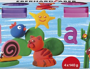 Eberhard Faber EF-572510 Kinderklei In Beker,140gr Oranje, Roze, Groen, Paars