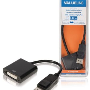 Valueline VLCB37250B02 Displayport-adapterkabel Displayport Mannelijk - Dvi-d 24 + 1-pins Vrouwelijk 0,20 M Zwart