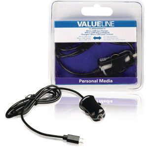 Valueline VLMB60890B10 Micro-usb-autolader Micro Usb Male - 12v Autoaansluiting 1,00 M Zwart 2.1a