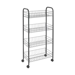 Metaltex Ascona Trolly met Wielen + 4 Manden 41x23x84 cm Mat Zwart/Metaal