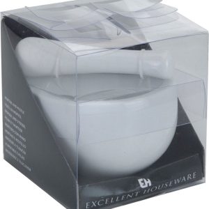 Excellent Houseware Witte Bijzel met Stamper van Porselein 11x10 cm Kruiden Specerijen Vermalen