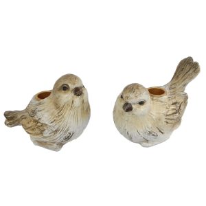 Kandelaar Bird Jack Crème/Bruin Polystone 13,5x9x10,2 cm