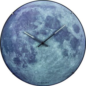 NeXtime NE-3164 Wandklok Dia. 35 Cm, Bol Glas, 'blauw Moon Dome'