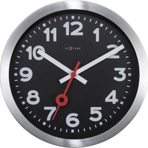 NeXtime NE-3998ARZW Wandklok 'Station' Ø19 Cm, Geborsteld Aluminium Zwart