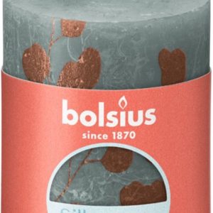 Bolsius Rustiek printed Stompkaars 80/68 Eucalyptus Green