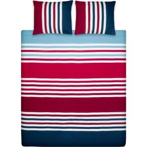 Ten Cate Katoenen Eenpersoons Dekbedovertrek Trone Stripe 140x200/220 cm Rood/Wit/Blauw