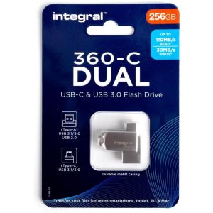 Integral 360-C Dual Flash Drive USB-C & USB 3.0 256 GB Metaal/Zilver