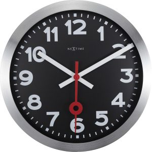 NeXtime NE-3999ARZW Wandklok Dia. 35 Cm, Geborsteld Aluminium, 'Station'