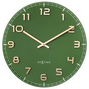 NeXtime NE-3314GC Wandklok Dia 40cm Groen Glas/Aluminium Classy Medium
