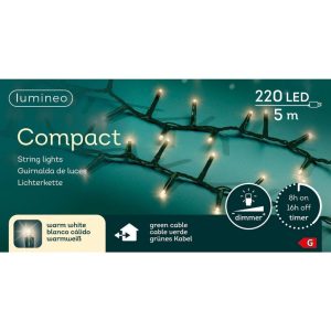 Lumineo Compact LED Snoer 220 LEDs 500 cm Binnen/Buiten Warm Wit Groen