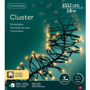 Lumineo Cluster LED Snoer voor Buiten 1512 LEDs 1400 cm Soft Gold Licht Zwart