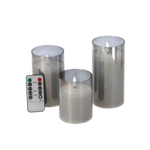 Daily Home LED Kaarsen Set met Afstandsbediening 3 Stuks Grijs/Glas