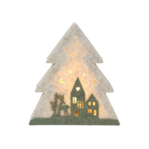 Decoratie LED Vilten Kerstboom met Huisjes 15.5x4x17 cm
