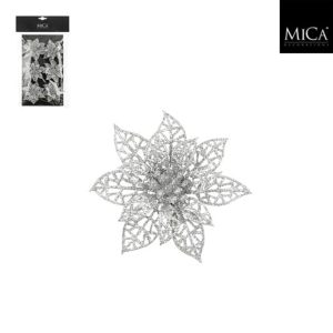 Mica Decorations Clip Poinsettia 1x8 cm 6 Stuks Zilver
