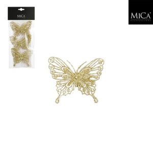 Mica Decorations Clip Vlinder 10x8 cm 3 Stuks Goud
