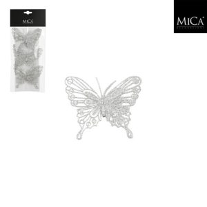 Mica Decorations Clip Vlinder 10x8 cm 3 Stuks Zilver