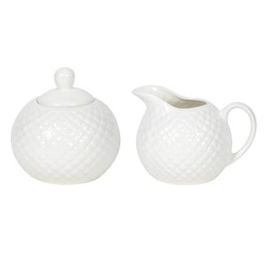 Porseleinen Melkkan en Suikerpot met Diamond Motief Wit