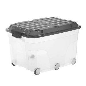 Rotho Roller Opbergbox met Deksel en Wielen 57L Antraciet/Transparant