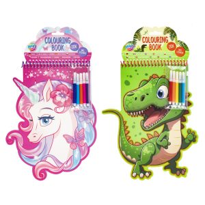 Kleurboek Dino of Eenhoorn + Stiften en Stickers