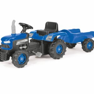 Dolu Traptractor met Aanghanger & Claxon Blauw/Zwart