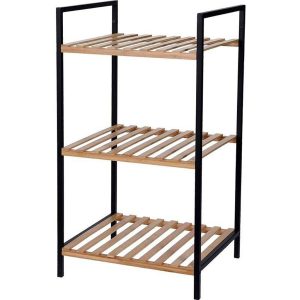 Excellent Houseware Handdoekenrek 3 Etages 38x32x70 cm Bamboe/Metaal/Zwart