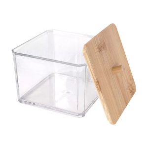 Elaganza Wattenstaafbakje 9.5x9.5x8.5 cm Bamboe/Transparant
