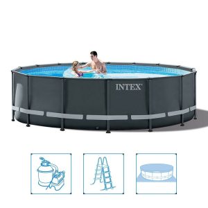 Intex 26326GN Ultra XTR Frame Zwembad 488x122 cm + Zandfilterpomp en Trap Grijs
