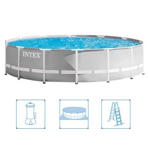 Intex 26724GN Prism Frame Zwembad 457x107 cm + Filterpomp en Trap + Accessoires Grijs