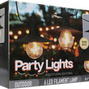 Pro Garden Party Lights Buitenverlichting 6 LED Filament Lampen Warm Wit 5,5 Meter Feestverlichting voor Buiten