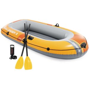 Intex 66312NP Challenger 2 Opblaasboot 236x114x41 cm + Peddels en Pomp Geel/Grijs