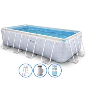 Intex 26780GN Intex Chevron Prism Frame Zwembad 400x200x100 cm Blauw/Grijs