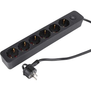 Q-Link Tafelcontactdoos 6-Voudig Randaarde Schakelaar Zwart